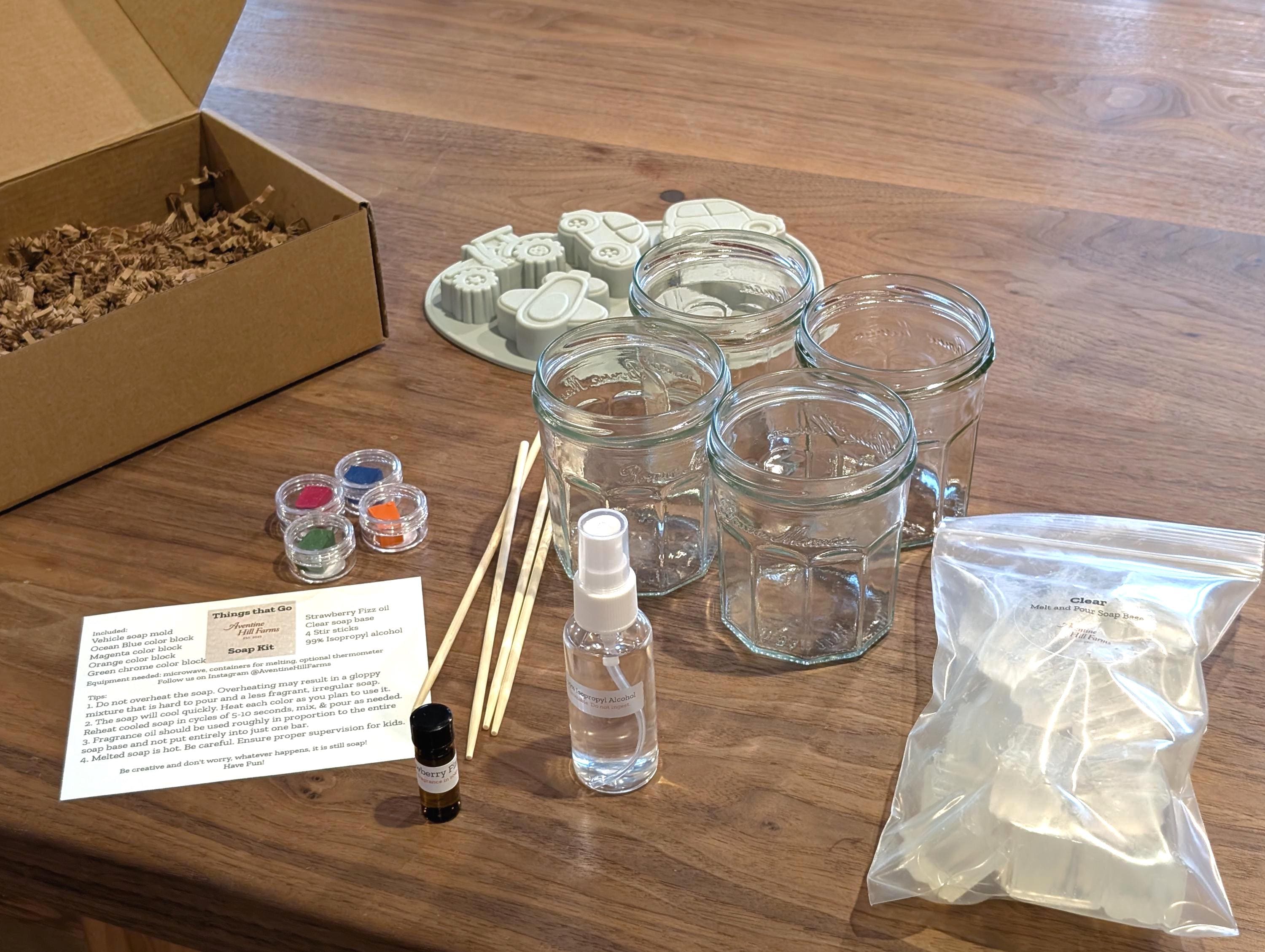 Melt-and-pour soap making kit with pre-measured ingredients
