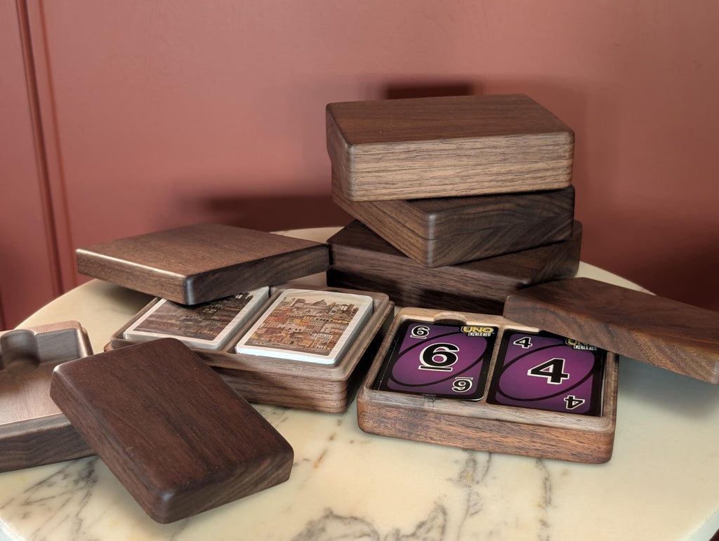 Double deck box open with card decks
