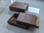 Bolivian rosewood double deck card boxes, lid ajar
